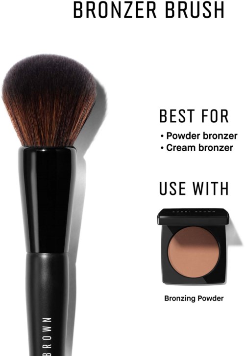 Kuvitus bronzeriharjasta eri tuotesuositusten kanssa, kuten irtopuuteri-, voidemainen bronzer ja bronzeringipuuteri.