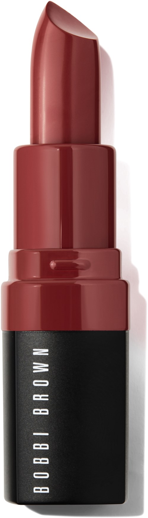 Röd läppstift med en svart och vit Bobbi Brown-logga på fodralet.