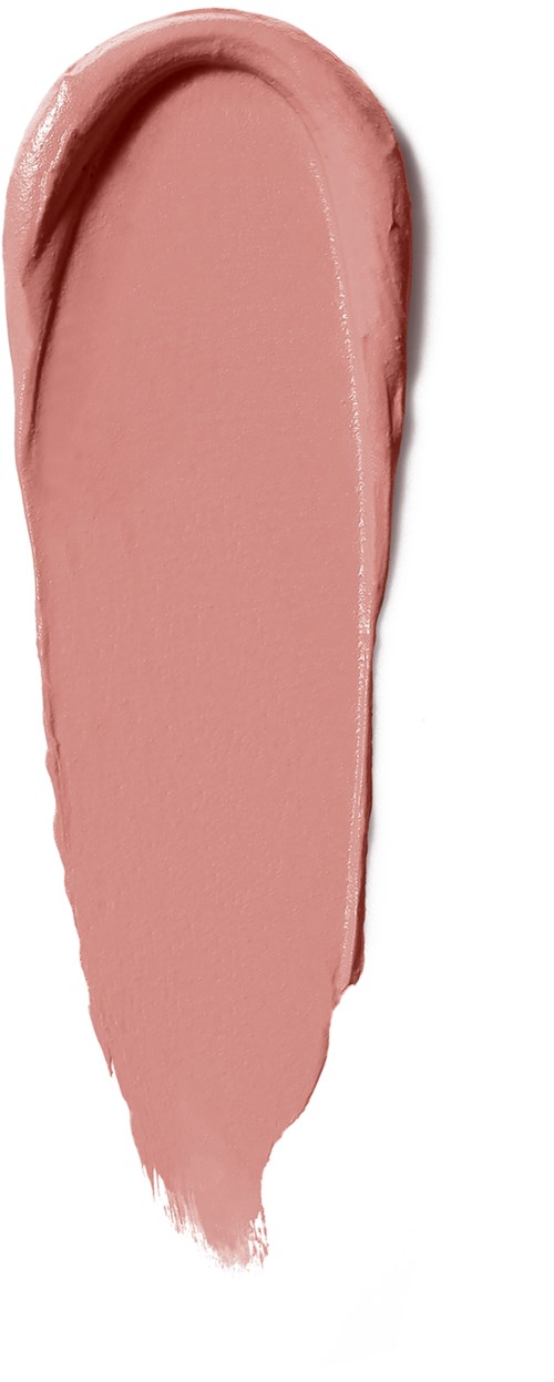 En stor, mjuk rosa makeup- eller concealerpenseldrag på en vit bakgrund.