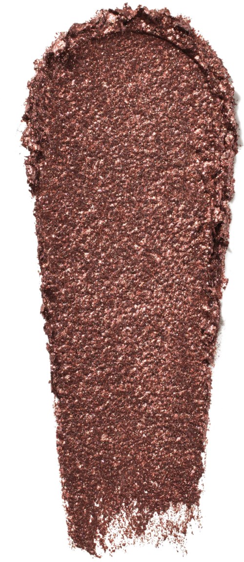 A swatch of shimmery, metallic brown eye shadow with a smooth, textured surface.