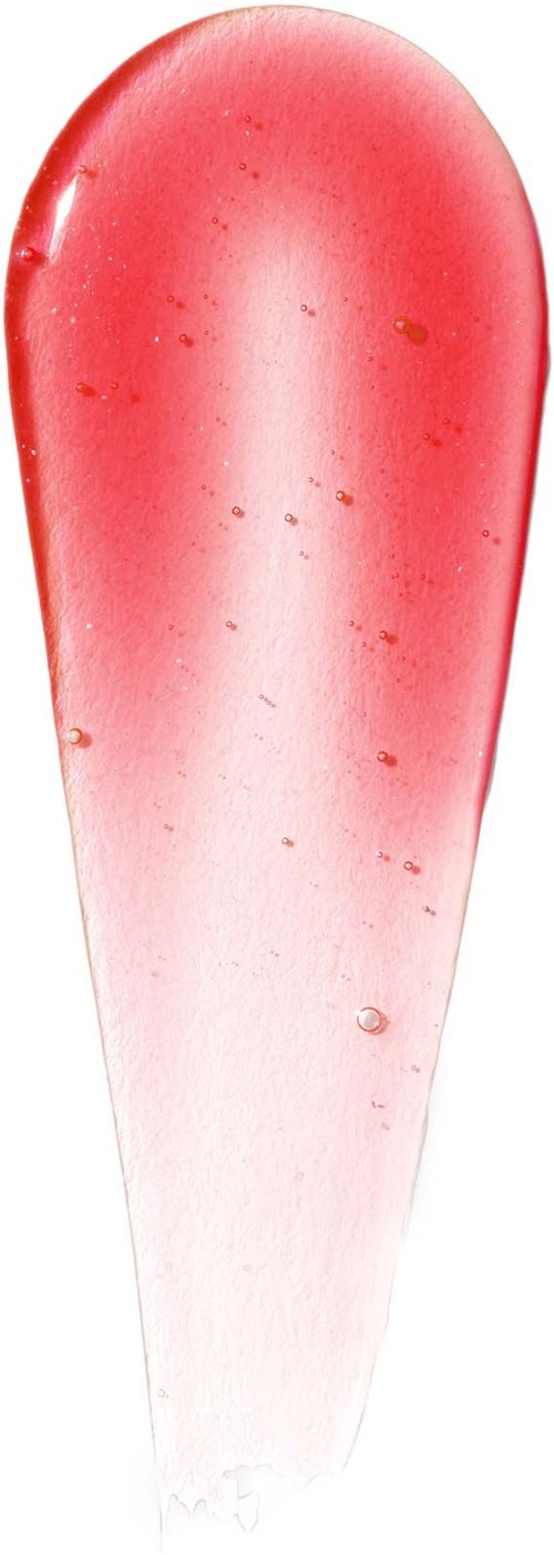 Rosa og hvit iskrempinne med noen små flekker, lang og slank form, glatt overflate.