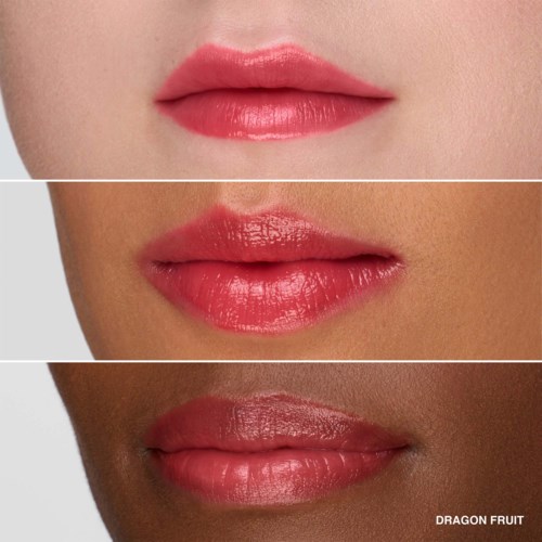 Three different lips with various shades of pink and gloss, showing close-up details.