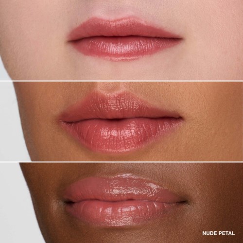Three sets of lips in different shades and textures, from matte to glossy, with light skin tones.
