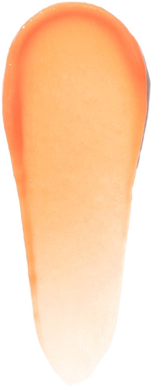A paintbrush with light orange and white bristles, shaped like a teardrop.