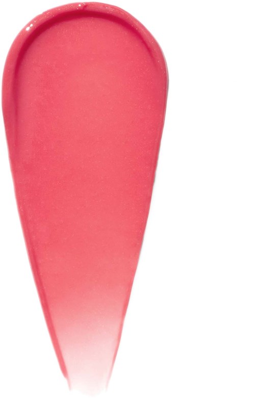 A large pink petal-shaped makeup sponge with a rounded top and pointed bottom.
