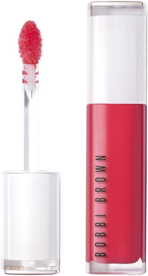 Huultenkiilto läpinäkyvässä putkessa, jossa on vaaleanpunainen väri ja sieniapplikaattori. Tölkki on merkitty 'BOBBI BROWN'.