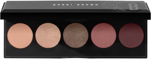Bobbi Brown eyeshadow palette with five shades from light peach to dark burgundy.