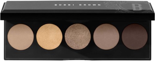 Eyeshadow palette with five shades from light beige to dark brown.