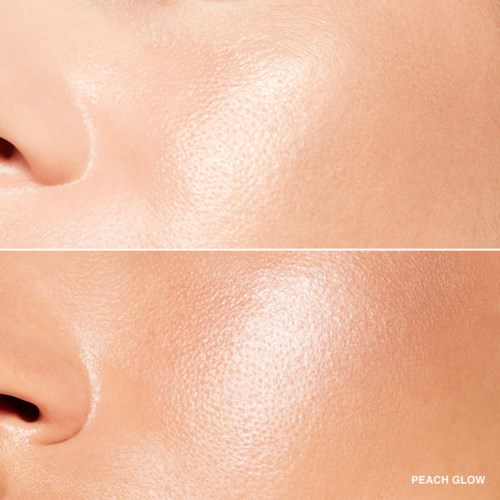 Close-up of smooth, glowing skin on cheek area, showing texture and natural shine.