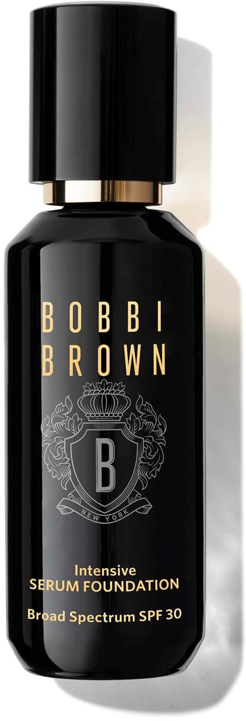 A black bottle with gold text and a silver design. It is Bobbi Brown Intensive Serum Foundation with SPF 30.