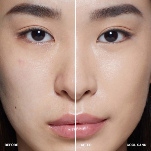 Side-by-side comparison of skin before and after applying a product, showing clearer, smoother skin in the 'after' image.