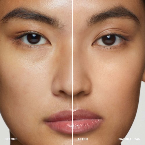 A face showing skin improvement, with the right side darker and the left side lighter and clearer.