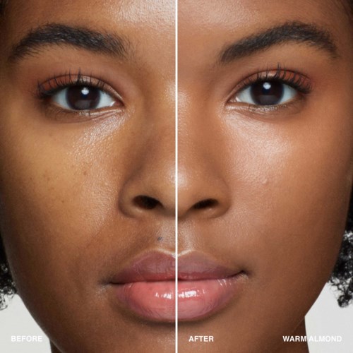 A side-by-side comparison of a woman's face showing skin change before and after skincare, highlighting smoother, clearer skin.