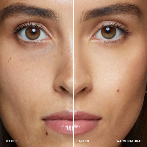 Clear skin with fewer freckles, brighter appearance, and smoother complexion in the after image.