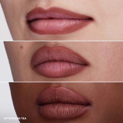 Three different lips with various shades of lipstick shown in close-up images.