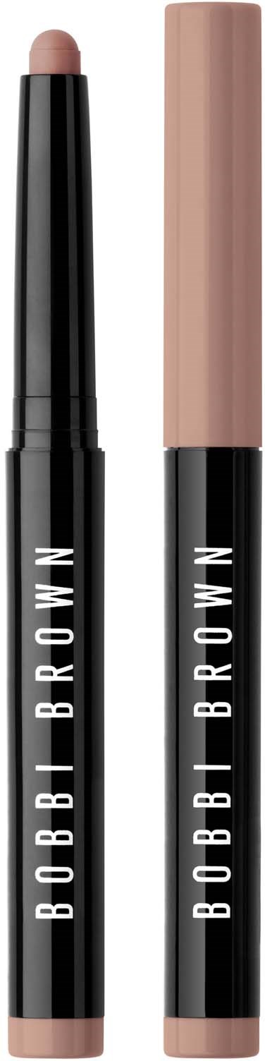 Two Bobbi Brown makeup sticks, one with a cap and the other showing the product, both black and beige.