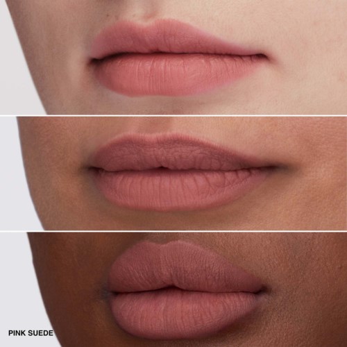 Drei verschiedene Lippenstiftfarben auf Lippen, von dezent bis kräftig, auf unterschiedlichen Hauttönen.