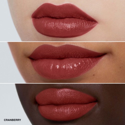Three different lips with varying shades of lipstick, showing close-up views and different skin tones.