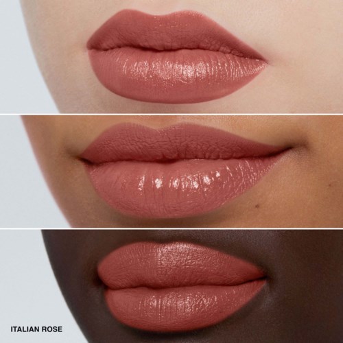 Three sets of lips with different shades of lipstick: light, natural, and dark. Close-up photos showing texture and color variety.