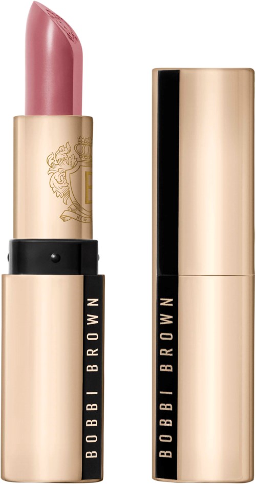 Rødt leppestift i gullkappe med svart band med Bobbi Brown-navn.