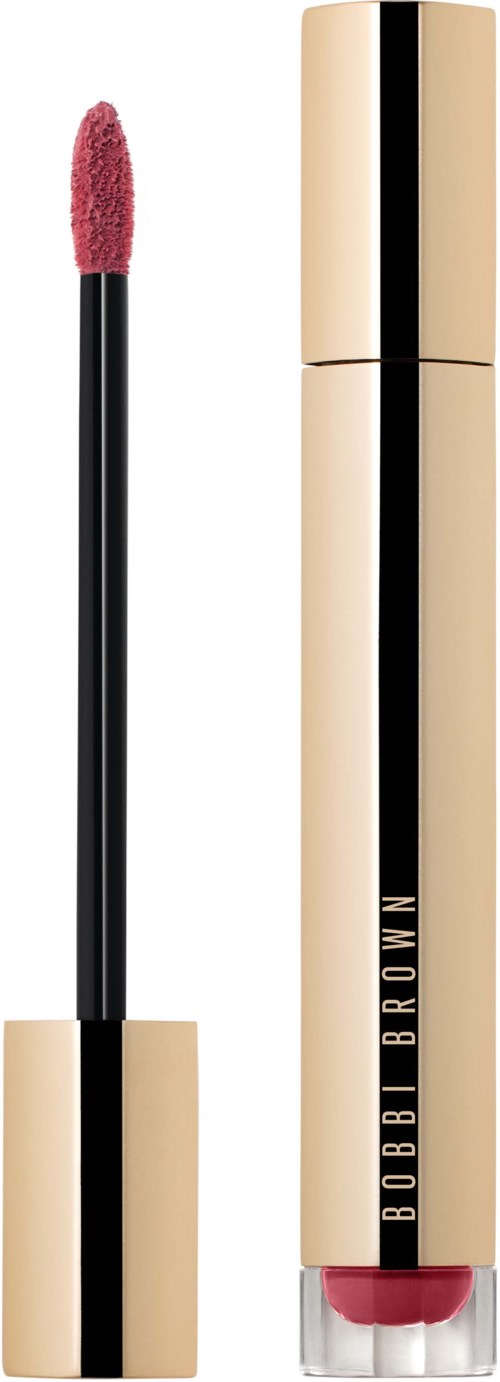 A lip gloss with a wand applicator next to a gold and black tube, labeled 'BOBBI BROWN'.
