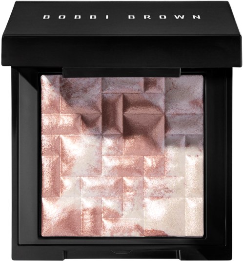 Meikkipakkaus, jossa on hohtavia ja mattaisia sävyjä, merkattu 'BOBBI BROWN' mustassa kannessa.