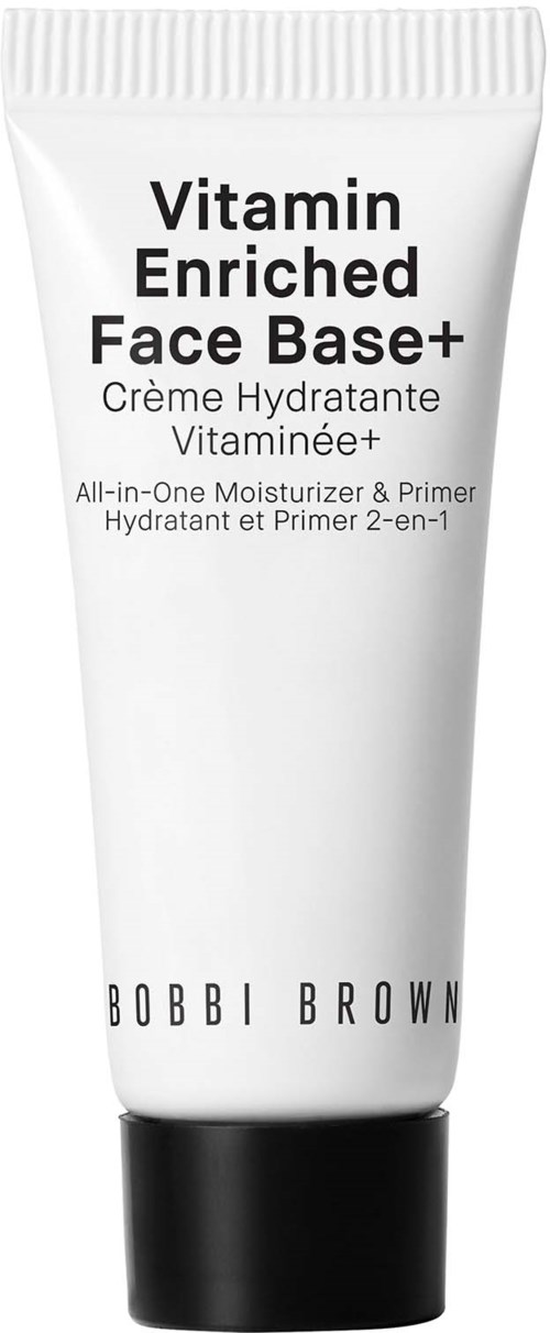 En hvit tube med svart lokket som er merket Vitamin Enriched Face Base Plus av Bobbi Brown, en fuktighets- og primerkrem.