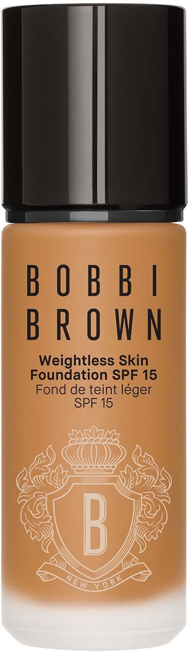 Bottle of Bobbi Brown foundation for weightless skin, SPF 15, with a black cap.