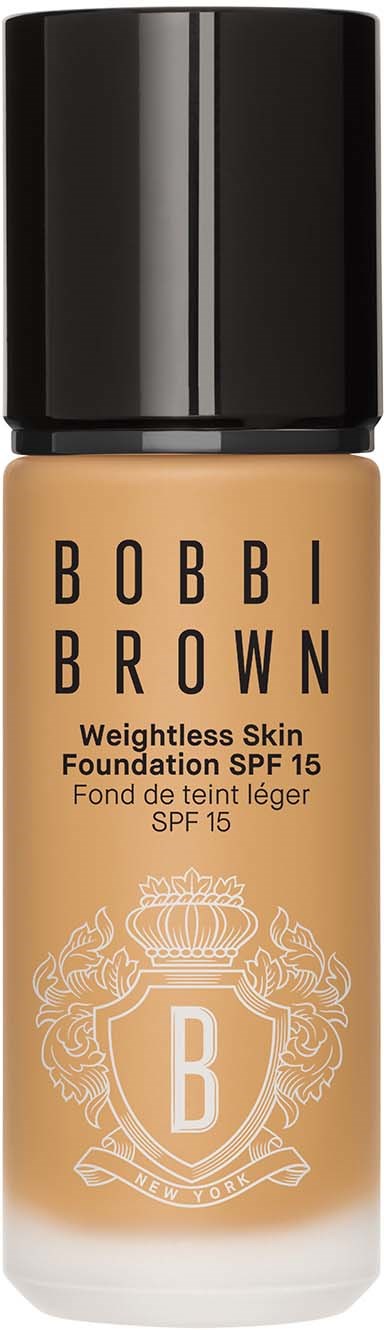 A bottle of Bobbi Brown foundation with SPF 15 and a black cap.