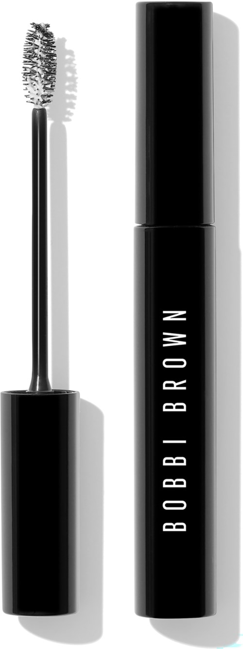 A black mascara tube with empty brush attached, and the brand name 'BOBBI BROWN' written vertically.