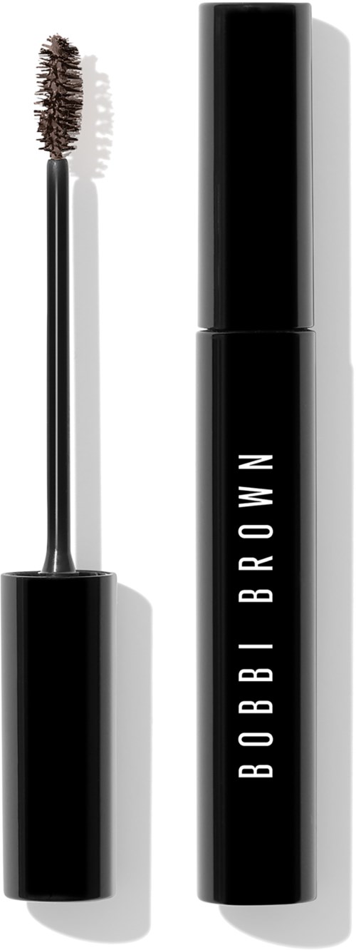 A black tube of Bobbi Brown mascara, with the wand removed, shows the brush and the branding on the tube.
