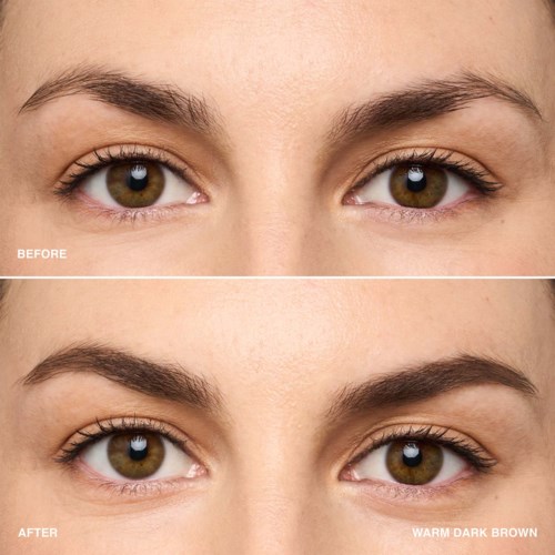 Before and after images showing eyebrows filled in to look darker and more defined.