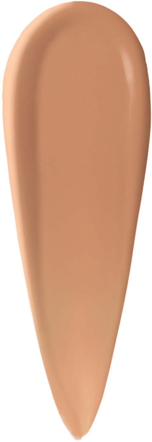 Färgswatch av ljusbeige foundation i en tårform.