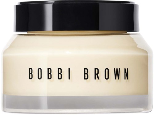 A jar of Bobbi Brown cream with a black lid and clear body showing the label.