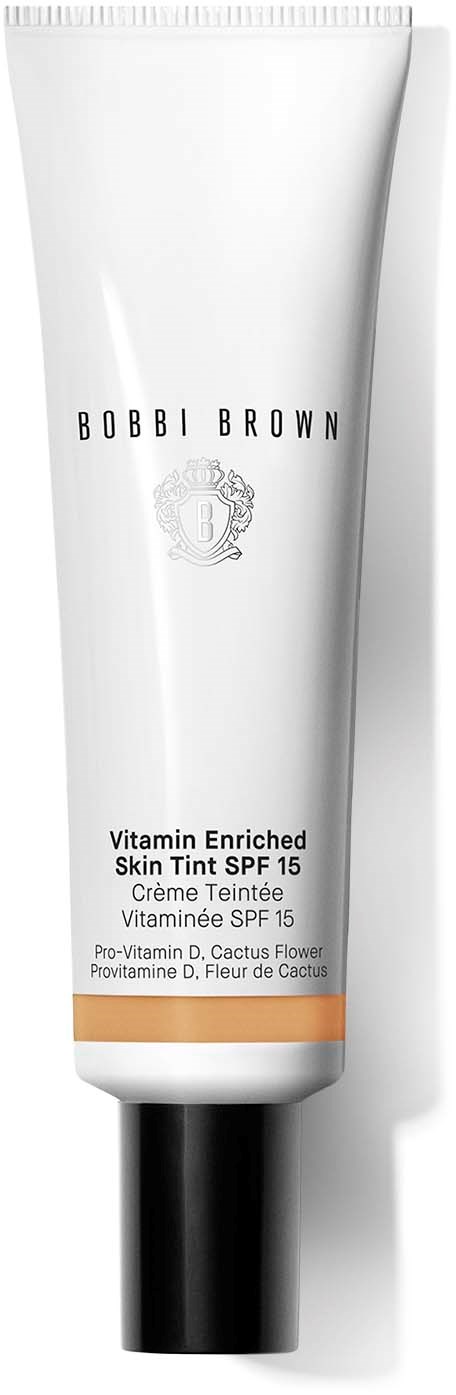 A white tube of Bobbi Brown Vitamin Enriched Skin Tint with SPF 15 and a black cap.