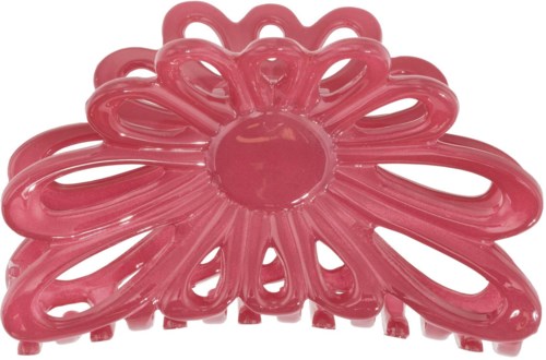 Pink plastic hair clip shaped like a flower with petal loops.