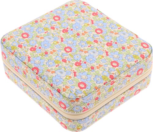 Ein mit Blumen bedrucktes ZIP-Design-Case mit kleinen bunten Blumen auf hellem Hintergrund.