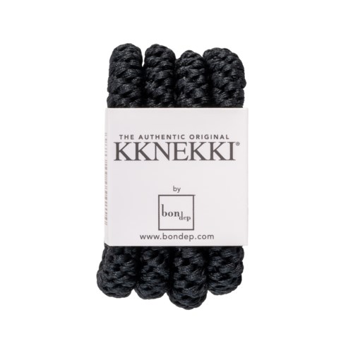 Svarta vridna snören med en etikett som säger "KKNEK" och webbadress, "bondep.com."