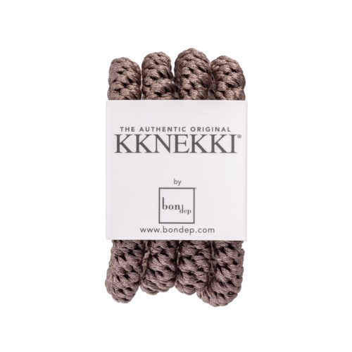 Sex twistsade, beigefärgade rep sammanbundna, med ett etikett som säger "KKNEKKI" och webbplats.