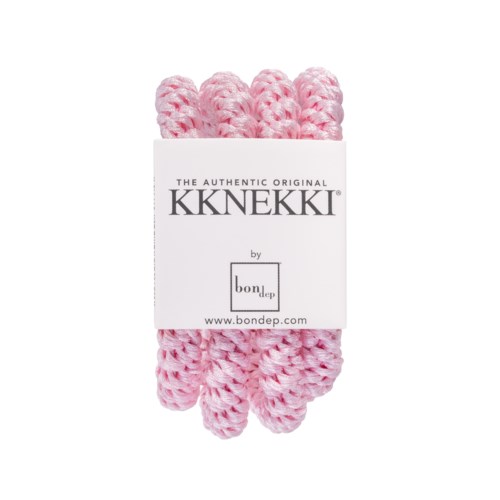 Rosa, tjockt garn med etikett som säger 'KKNEKKI' och webbplats 'bondep.com'.