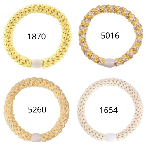 Fyra färgglada, flätade armband med stora pärlor, numrerade 1870, 5016, 5260 och 1654, i ett 2x2 rutnät.