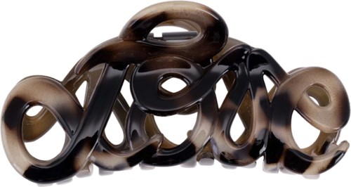 A decorative sculpture spelling 'love' with a glossy, marble-like finish in dark and light shades.