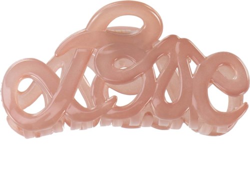 A pink plastic word 'love' in a cursive, decorative font.
