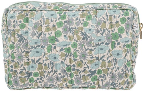Soft floral patterned bag with light blue, green, and purple flowers, and padding for protection.
