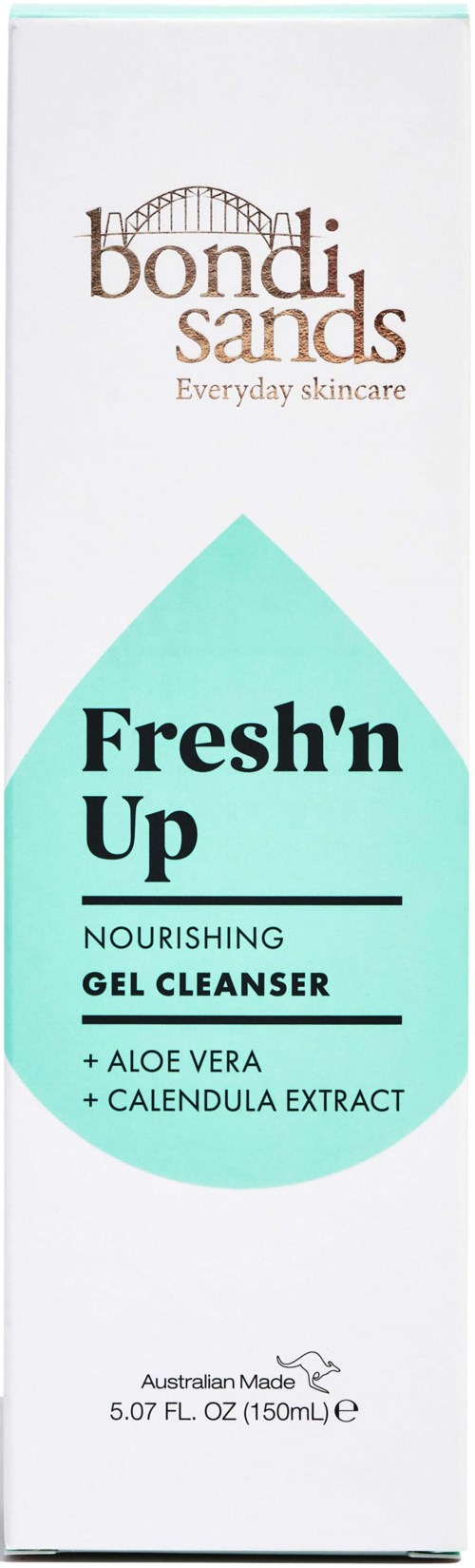 Bondi Sands Fresh'n Up ravitseva geelimpuhdistustuote aloe vera ja kehäkukka-uuten kanssa.