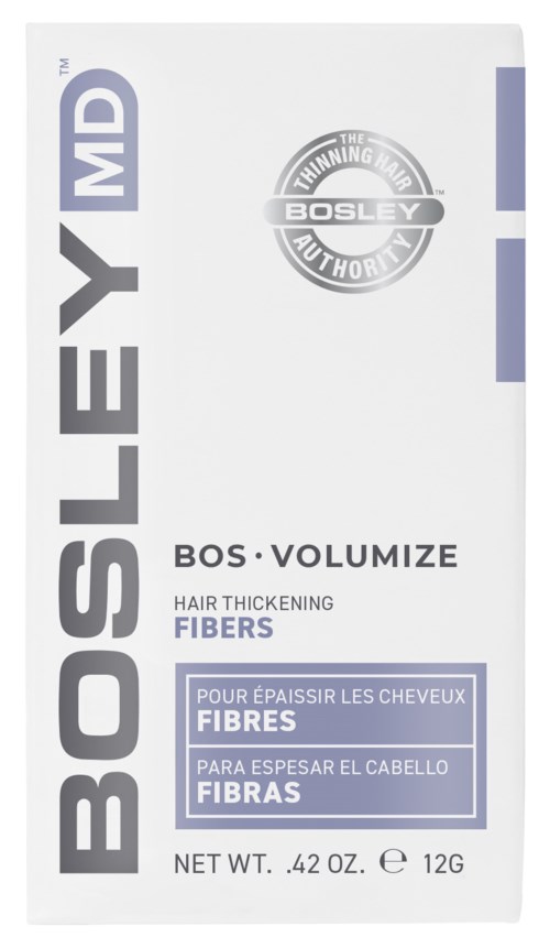 Bosley MD Volumize Haarverdickungsfasern in Verpackung mit Text und Logo.
