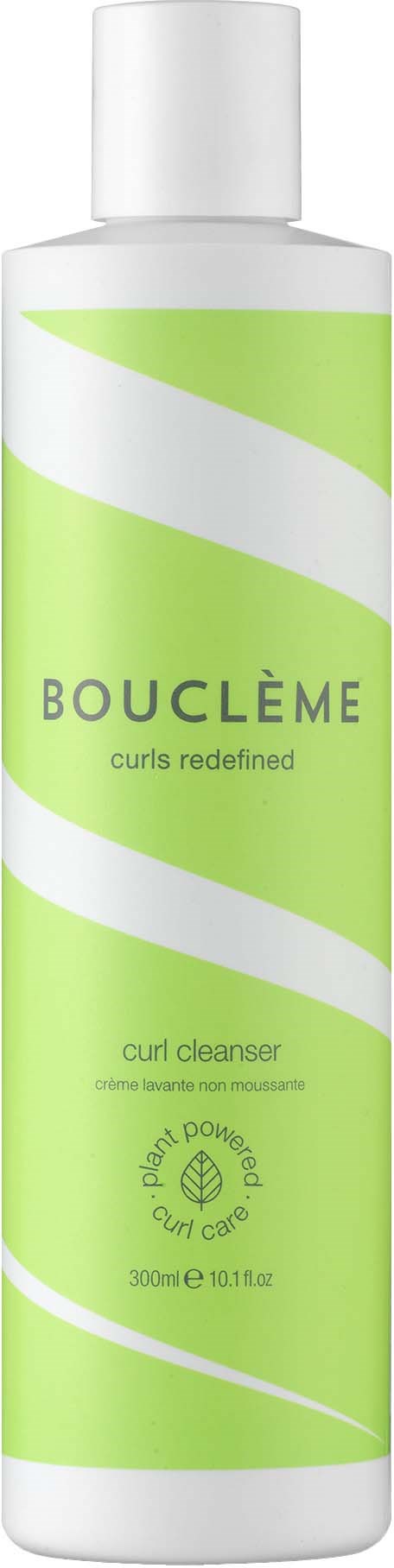 Groene en witte fles met label Bouclème curl cleanser, 300ml, voor krullend haarverzorging.