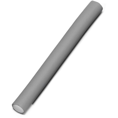 A gray cylindrical object, possibly a foam or cardboard tube, lying diagonally on a white background.