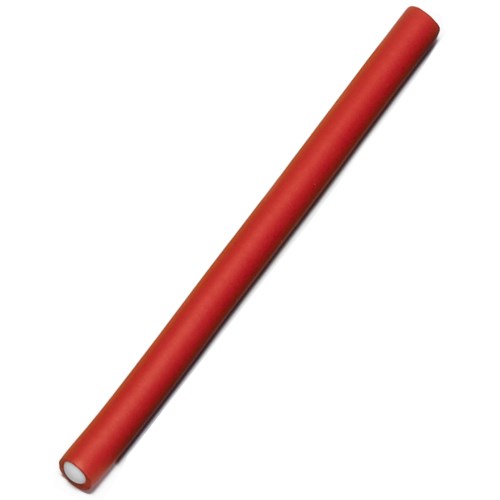 A long, red tube with white inside, lying diagonally on a white background.