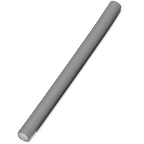 A gray paper roll or tube lies diagonally on a white background.